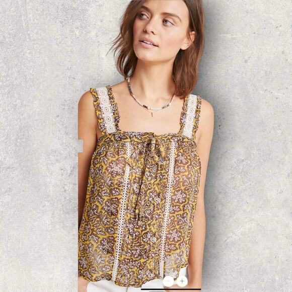 Anthropologie Badrot Top Women’s 10 Brown Multicolor Crochet Knit Boho Tank - Picture 1 of 16